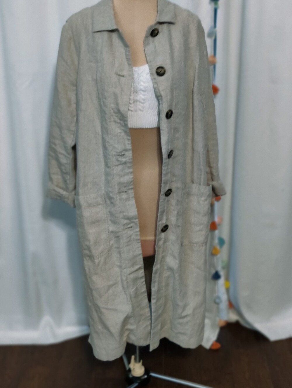 J Jill Love Linen Putty Longline Duster Smock Jacket layering piece Transition